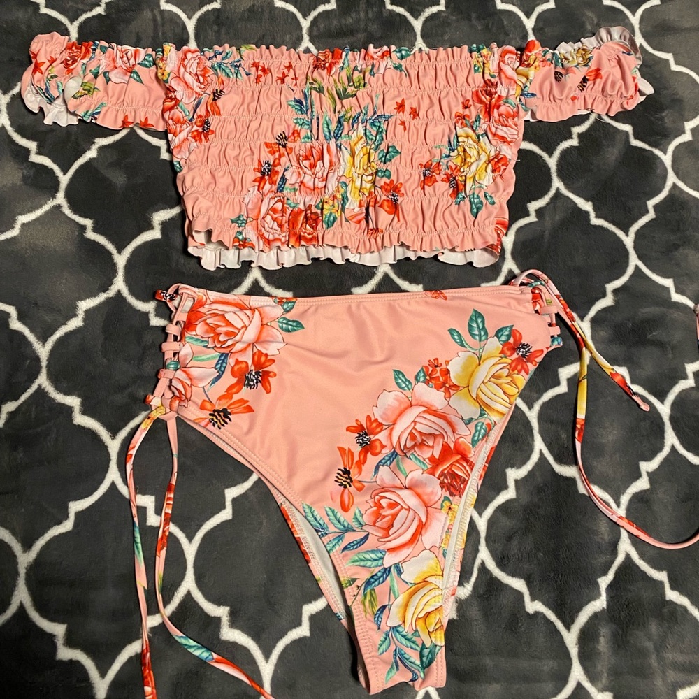Cute pink smocked bikini with floral print  - I’ve only worn this once